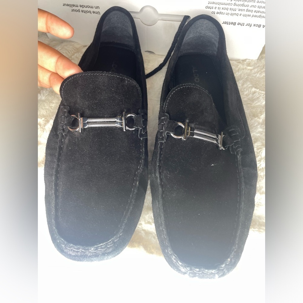 Men's Black Suede Slip-On Loafers with Metal Bit - Picture 3 of 8